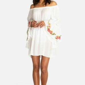 💥🇺🇸 FEATHERS White Dress Embroidered sleeves